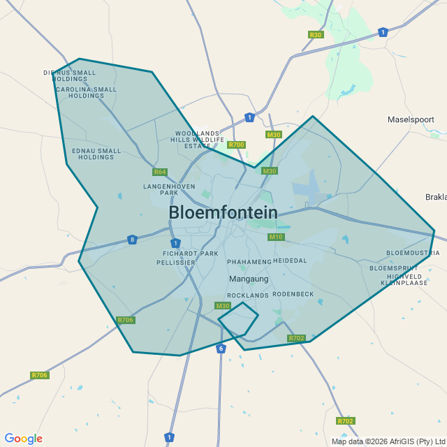 Map of Bloemfontein