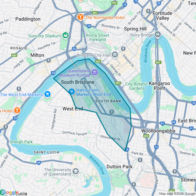 Map of South Brisbane