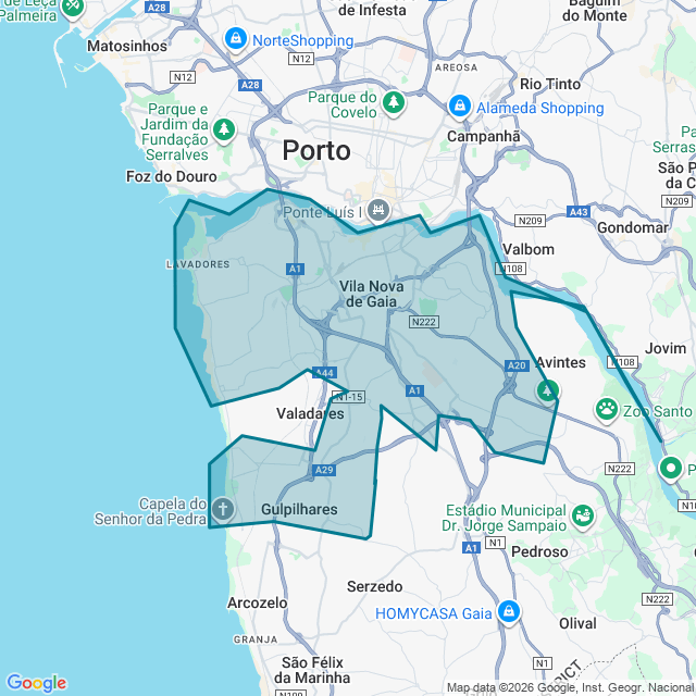 Map of Vila Nova De Gaia