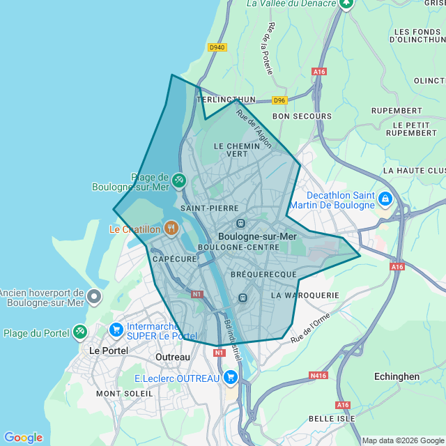 Map of Boulogne-Sur-Mer