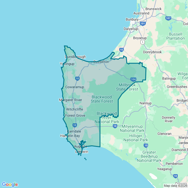 Map of Augusta - Margaret River - Busselton