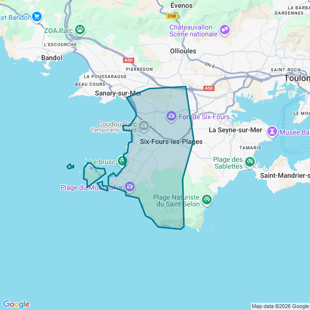 Map of Six Fours Les Plages