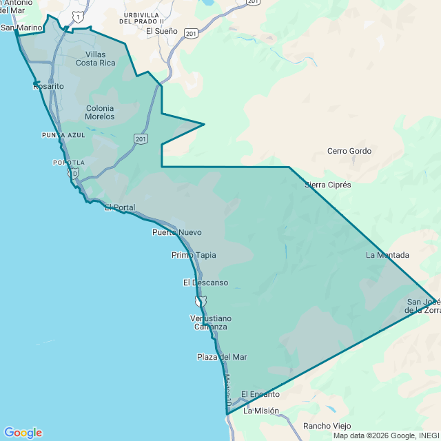 Map of Playas De Rosarito