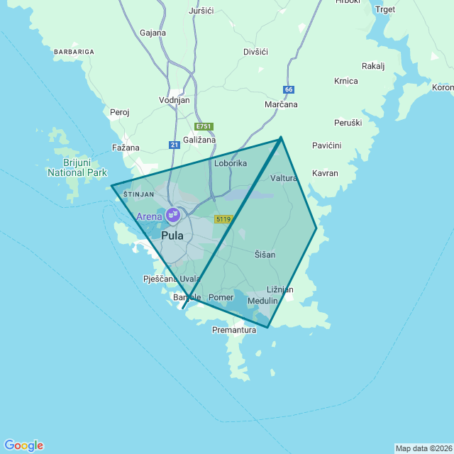 Map of Pula Airport Area