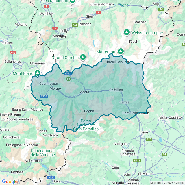 Map of Valle D'Aosta/Vallée D'Aoste (Province)