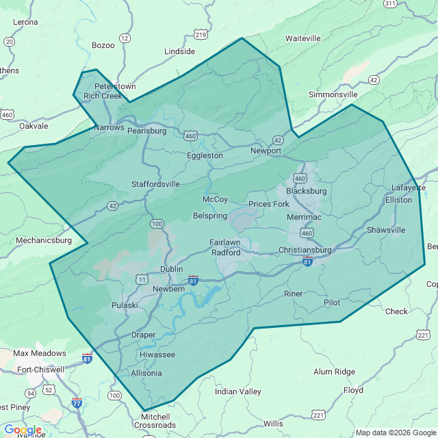 Map of Blacksburg-Christiansburg