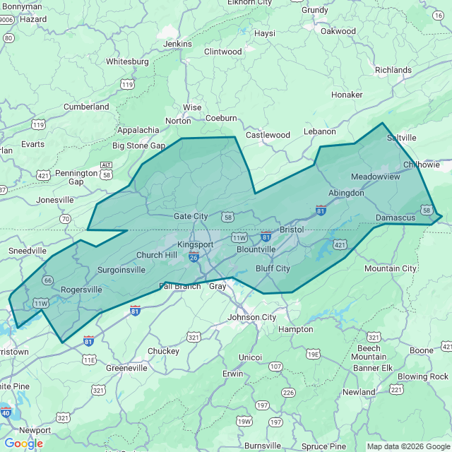 Map of Kingsport-Bristol