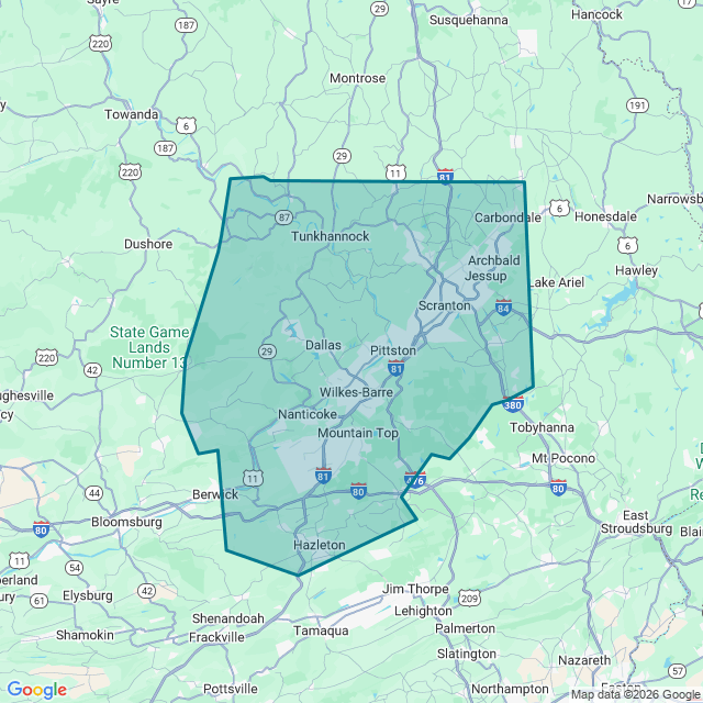 Map of Scranton--Wilkes-Barre