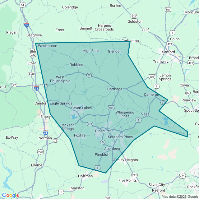 Map of Pinehurst-Southern Pines