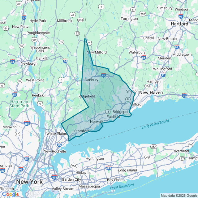 Map of Bridgeport-Stamford-Norwalk