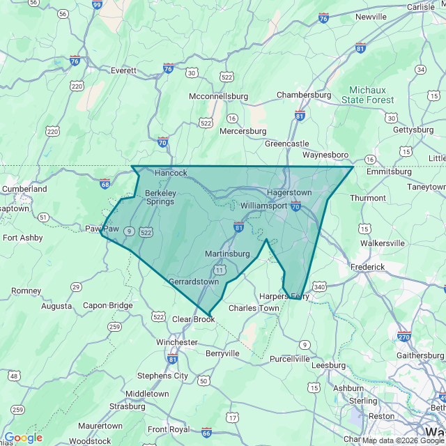 Map of Hagerstown-Martinsburg