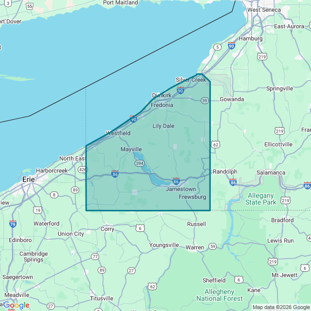 Map of Jamestown-Dunkirk-Fredonia