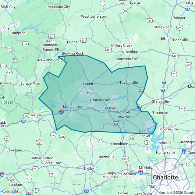 Map of Hickory-Lenoir-Morganton