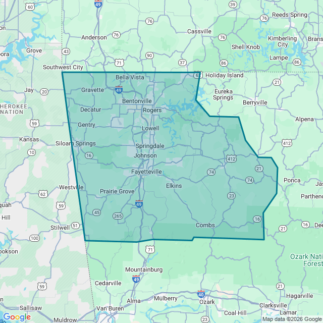 Map of Fayetteville-Springdale-Rogers