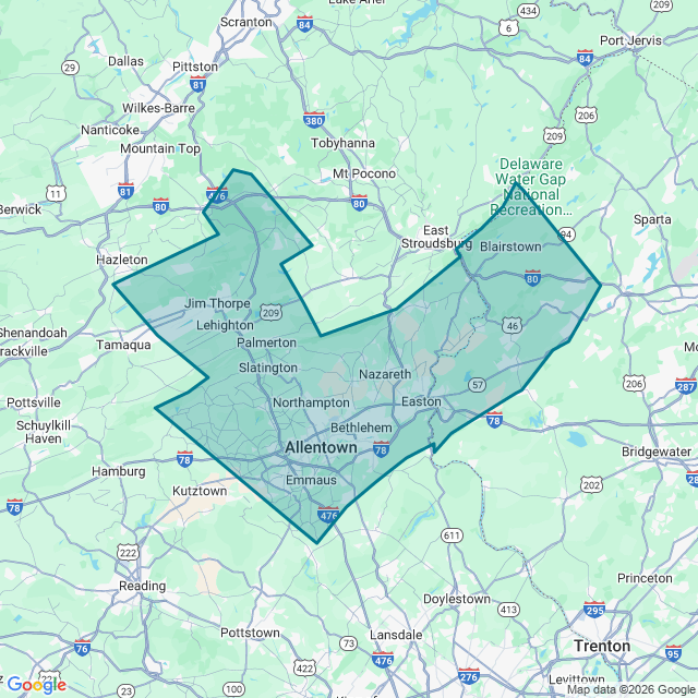 Map of Allentown-Bethlehem-Easton